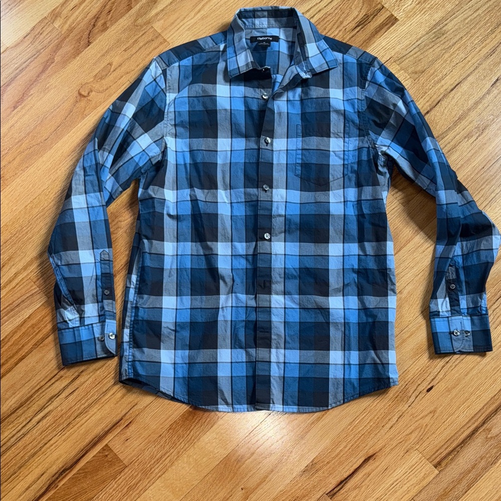 Medium Blue and Black Plaid Men's Claiborne Shirt